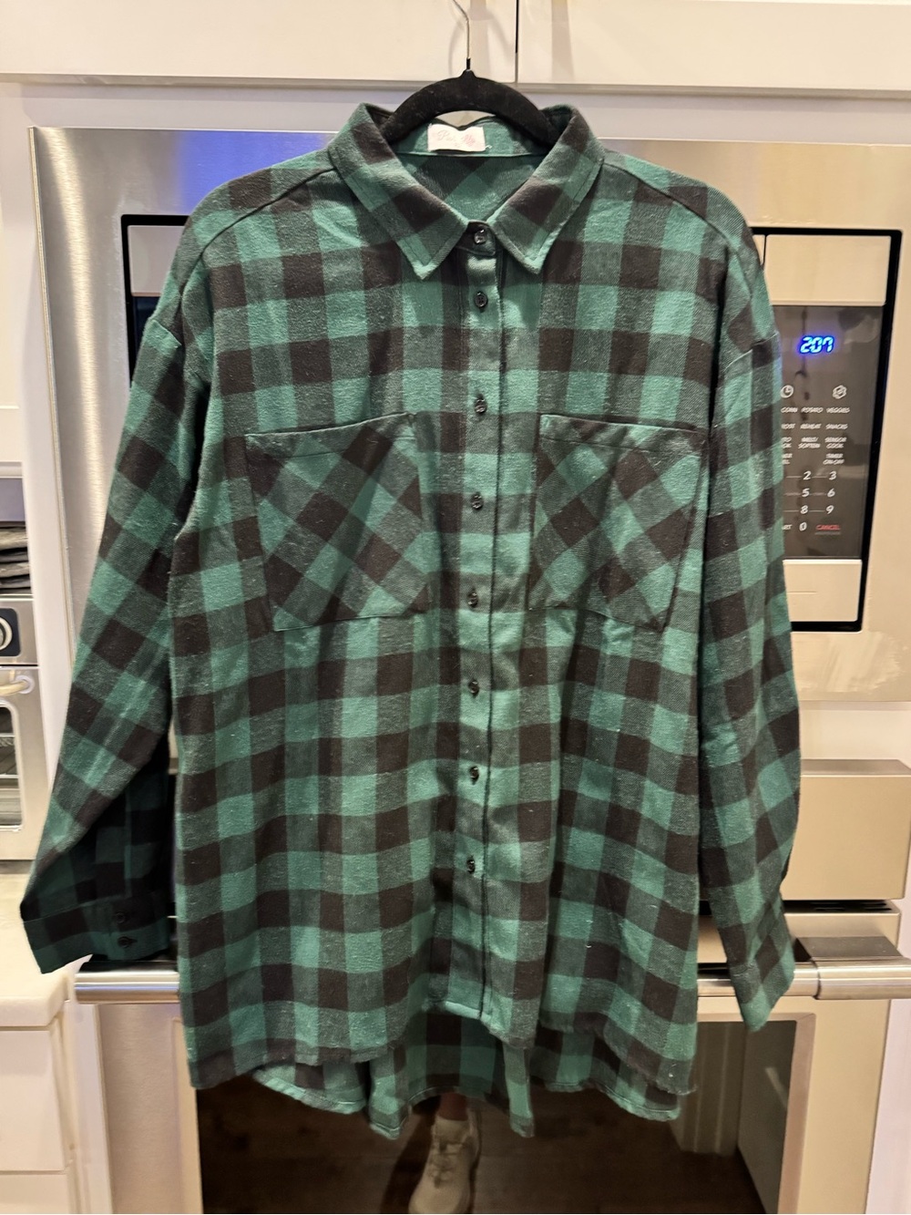 Pink Lily Green and Black Plaid Flannel Button-Up Shirt